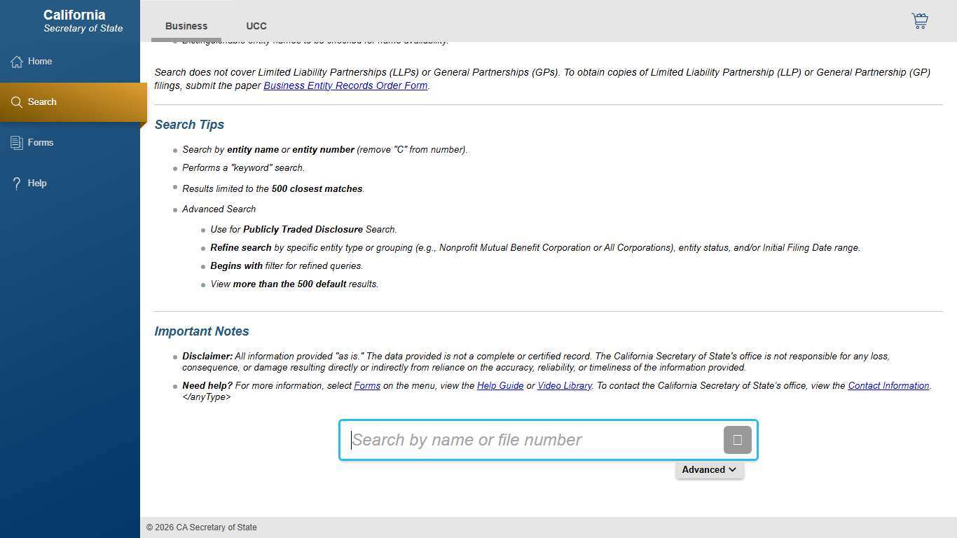 Search California Secretary of State